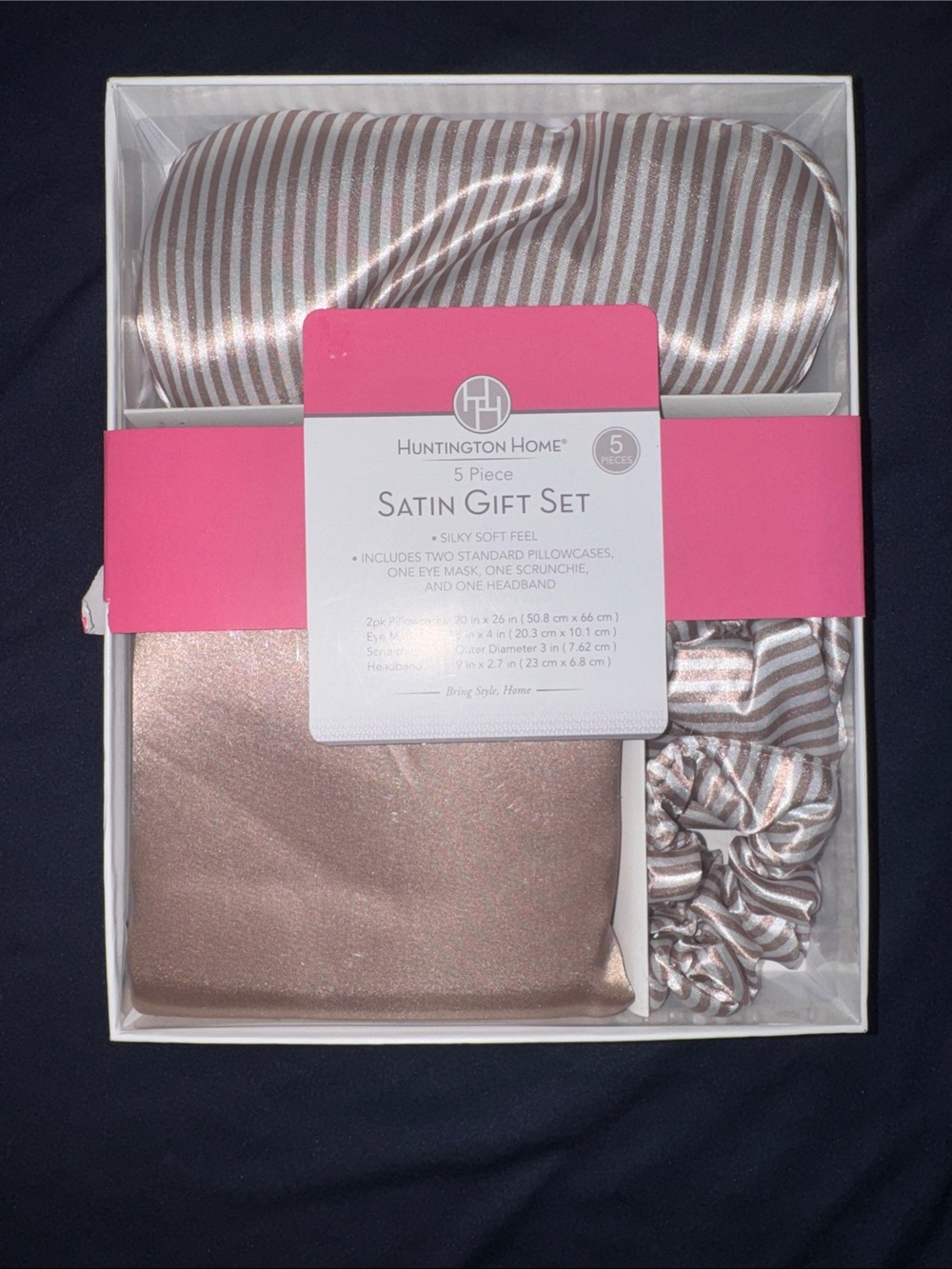 Huntington Home Satin Gift Set - Rose Gold & White Stripes New in Package